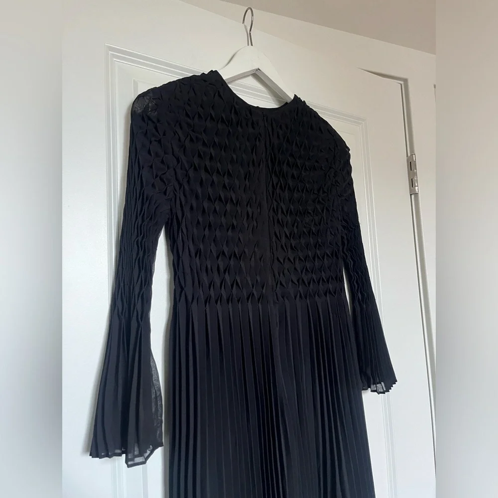 Topshop Black Diamond Pleated Black Dress with Bell Sleeves